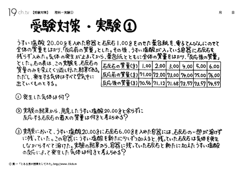 高校受験の理科（実験①の問題）