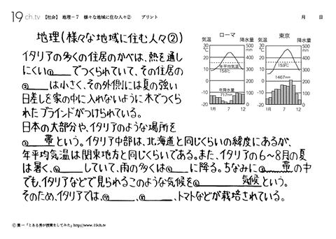 中学地理(様々な地域に住む人々②の問題)